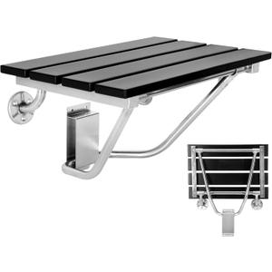 Folding Shower Seat Wall Mounted, Small Space Bench Support Teak, Bathroom Shower Chair Foldable for Adults Elderly350lb Capacity,c17 Inchs (Black)