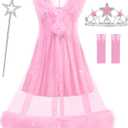 Aolliya Pink Witch Dress for Girls 2 Piece Good Witch Costumes Halloween Fancy Dress Up Party Birthday Cosplay Outfits (4-5 Years)