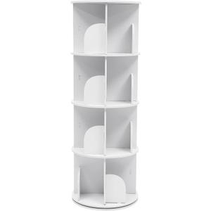 Rotating Bookshelf 2/4-Tier Wooden Rotatable Bookshelf 360Display Floor Standing Storage Rack, White Multifunctional Organizer(4-Tier)