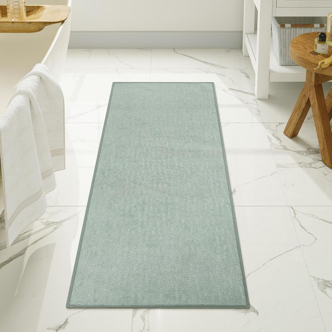 Uphome Bath Mat,Ultra Thin Bathroom Rugs,Rubber Bath Mats for Bathroom,No Slip Bath Rugs Runner,Quick Dry,Machine Washable,Low Pile,Absorbent,for Bath Sink Tub Shower,Green,20x47 Inch (1'8" x 3'11" (Runner), Mottled Mint Green)
