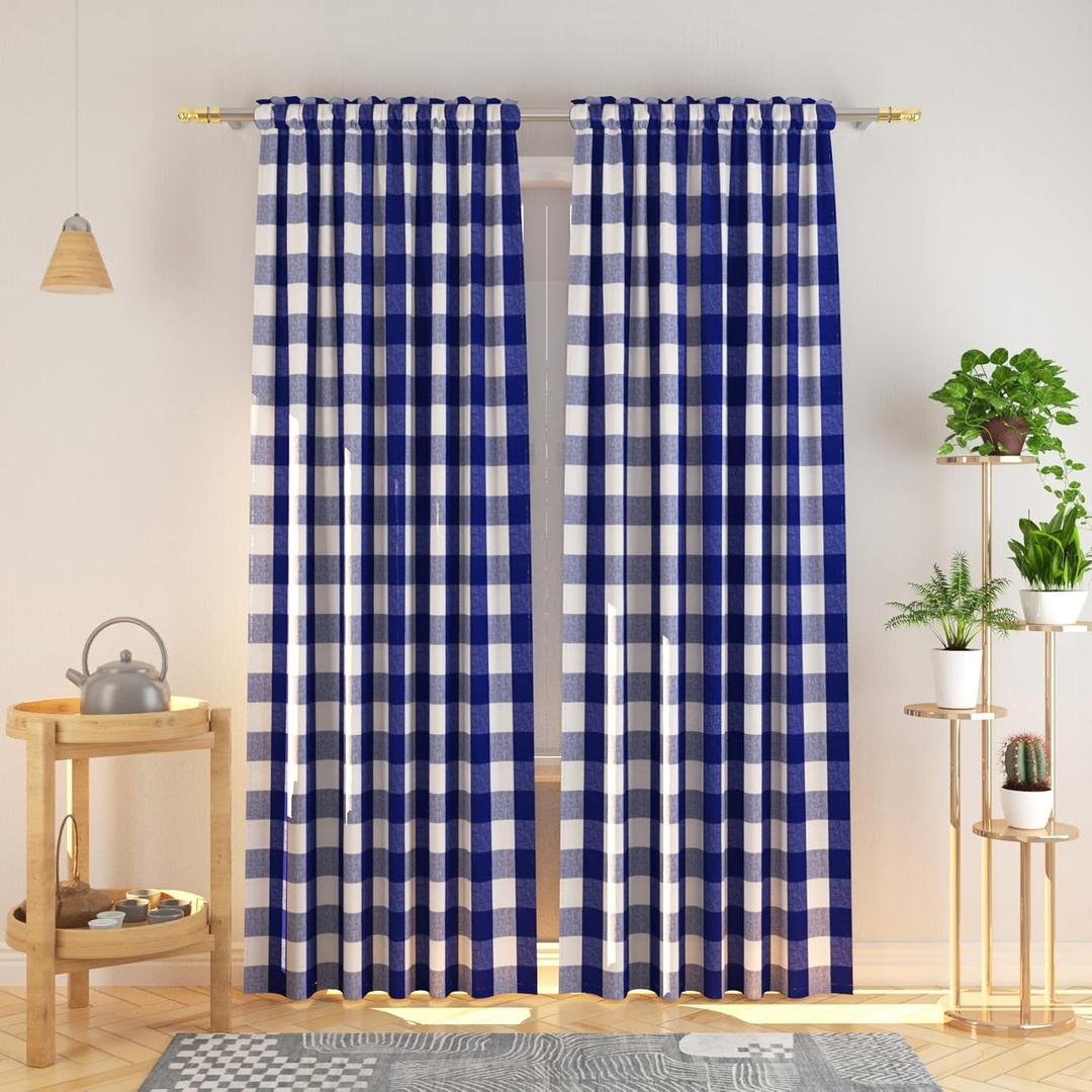 Buffalo Check Curtains 108 inch Long Farmhouse Living Room Divider Bedroom Gingham Plaid Window Curtain Panels Sliding Glass Door Drapes 2 Panels Rod Pocket Window Treatment Set Navy Blue & White