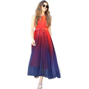 CHICWISH Women's Splendor of The Sunset Orange Violet Halter Neck Gradient Pleated Maxi Slip Chiffon Dress (X-Large-XX-Large, Purple-regular)