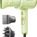 Wavytalk Hair Dryer with Diffuser, Blown Away Ionic Hair Dryer for Curly Hair with Comb, 1875W Fast Drying Blow Dryer with Ceramic Technology, 3 Attachments for All Hair Types, Light and Quiet, Green