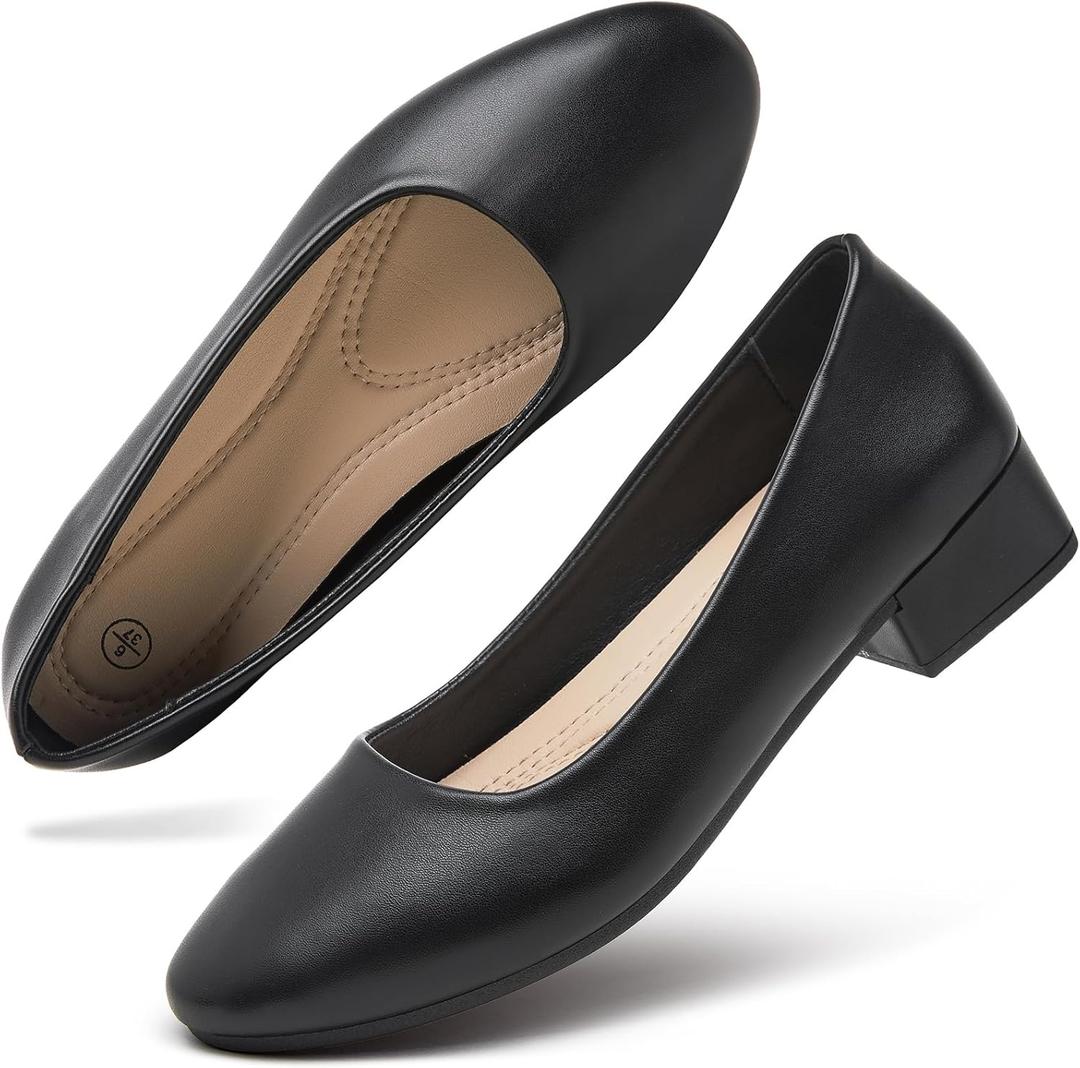 hash bubbie Women's Loafers Slip on Shoes Chunky Low Block Heels Closed Toe Pumps Shoes Office Shoes Ladies Elegant Wedding Dress Shoes (8, Black)