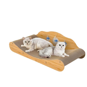 Reversible Cat Scratcher Bed, Large Scratching Board for Indoor Cats - Cardboard Pad & Durable Cat Scratcher Lounge Hammock Chair Furniture, Natural Wood Color