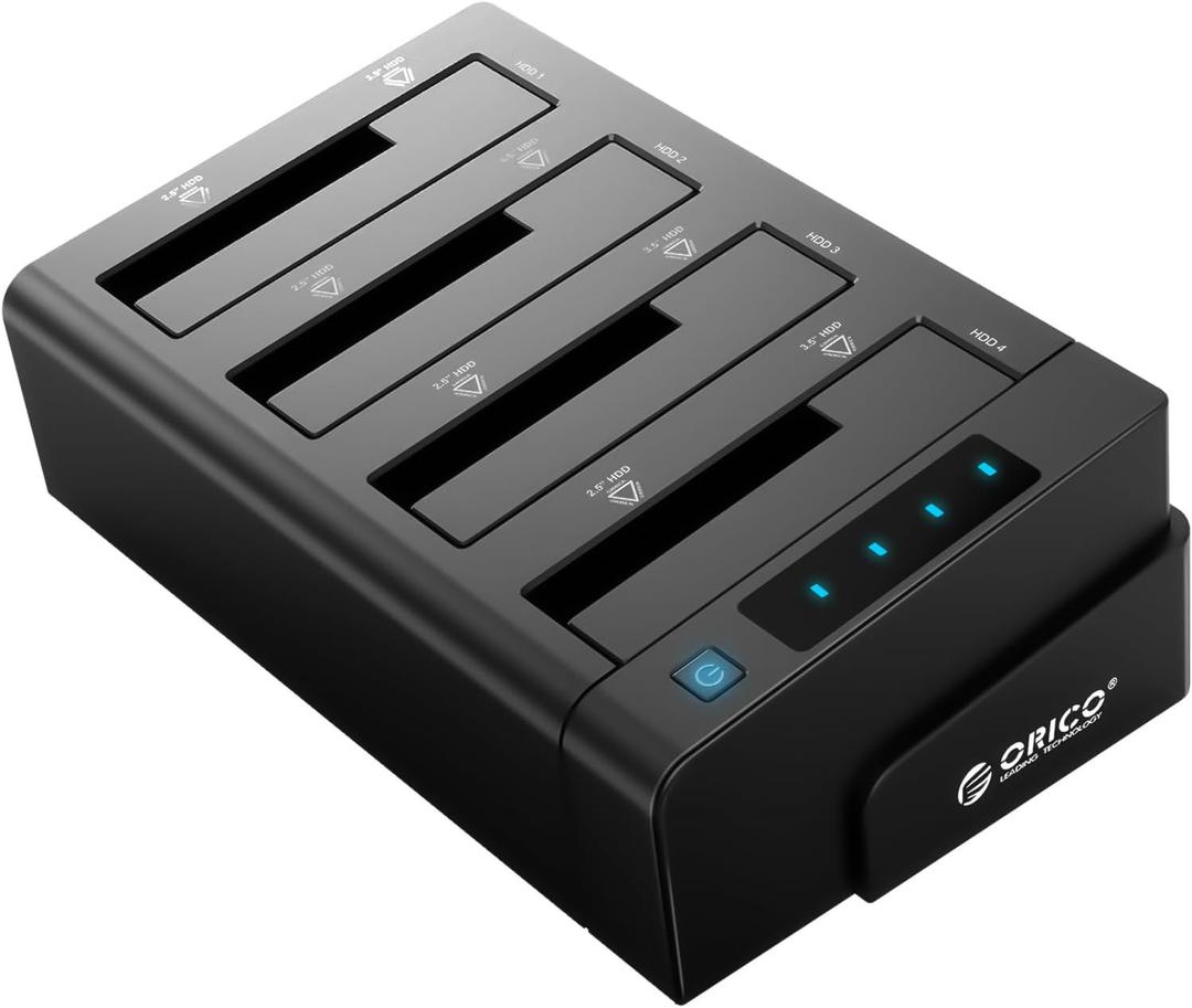 ORICO 4 Bay External Hard Drive Docking Station USB 3.2 Gen 1 to SATA I/II/III for 2.5''/3.5'' HDD SSD with Hard Drive Duplicator/Cloner Function Support UASP [4 x 20TB]-6648US3