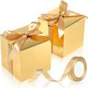 48 Pcs Christmas Gift Boxes with Ribbon Small Party Favor Boxes with Lids Mini Treat Candy Container for Wedding, Party, Birthday, Valentine's Day and More(Gold,2 Inch)