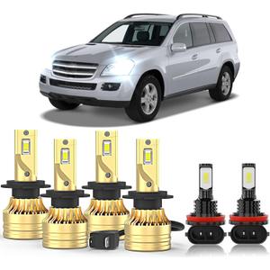 Compatible For Mercedes Benz GL450 2007-2012 LED Light Bulbs,H7 High H7 Low + H8 Fog Lights, 500% Brightness, 6000K H7 H11 Bulbs Combo,11000LM,Plug and Play,6-Pack