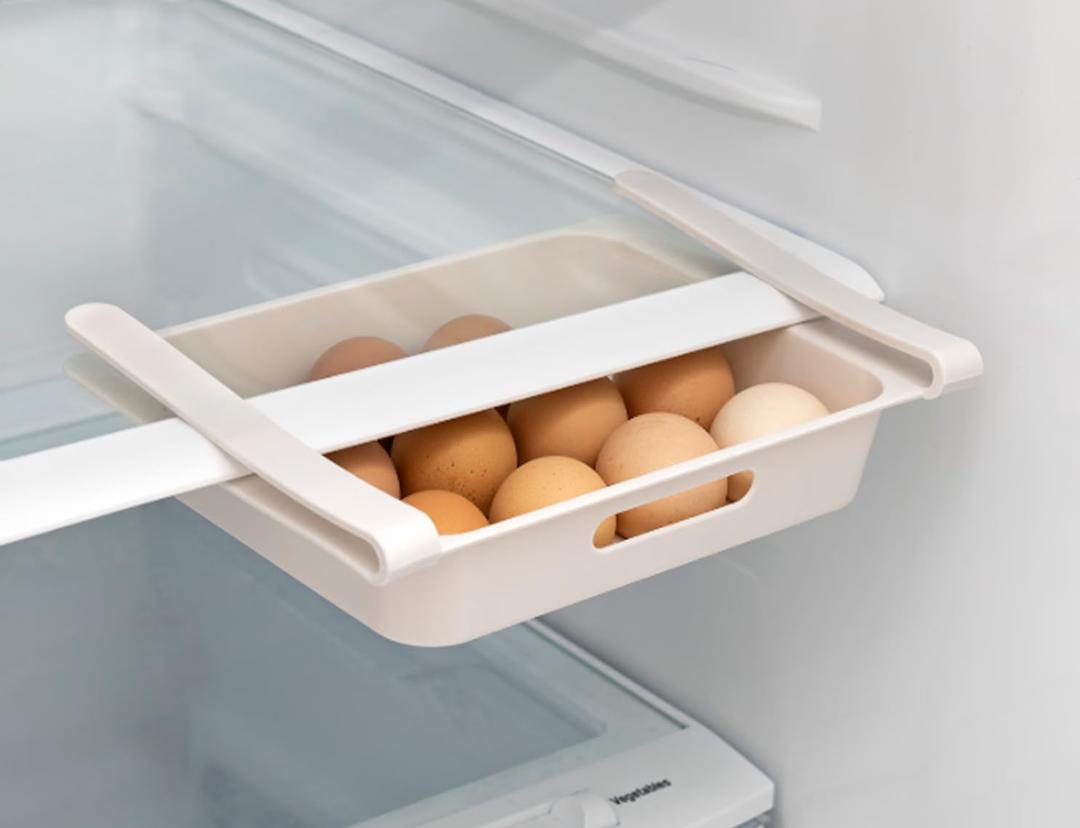 Egg Holder For Refrigerator, Easy Clip-on, Space Saving Under Shelf Fridge Sliding Drawer Organizer for Egg Storage Tray