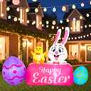 5.6FT Easter Inflatables Outdoor Decorations Bunny Blow Up Color Eggs and Chick, Built-in LED Lights Happy Easter Decor for Home Outside Yard Lawn Garden Holiday Party