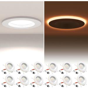 12 Pack 5/6 Inch LED Can Lights with Night Light, Metal 5CCT Retrofit Recessed Lighting Selectable 2700K-6000K Dimmable, 12W=75W, 1200LM Downlight with Metal Smooth Trim - ETL and Energy Star