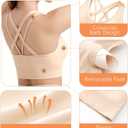 2 x Sports Bras for Women, Criss-Cross Back, Adjustable Wire-Free Medium Support Workout Bra with Removable Cups (XX-Large, Nude)