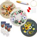 Maydear 3 Sets Embroidery kit for Beginners Adults,Embroidery Kit Punch Needle Kit Cross Stitch Kits with Embroidery Hoop and Instructions,Hand Embroidery Starter Kit (Small Flowers) (gray)