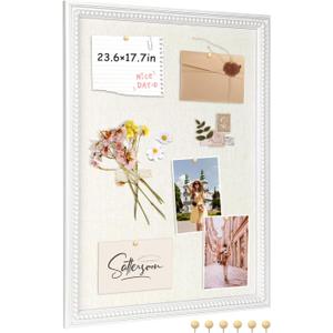 Framed Linen Bulletin Board - 18 x 24 inches Fabric Organizer Pinboard for Wall, Picture Display Vision Board, Cutecore Room Decor - Natural Linen with White Frame