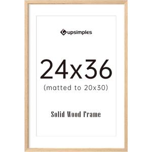 upsimples 24x36 Poster Frame, Natural Solid Wood Picture Frames, Display 20x30 with Mat or 24 x 36 Without, Vertical & Horizontal Wall Hanging, 1 Pack, Natural