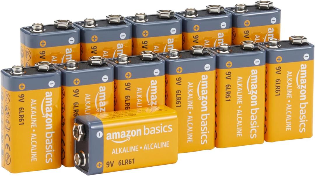 Amazon Basics 12-Pack 9V Alkaline Batteries, 5-Year Shelf Life - For Smoke/CO Detector, Electronics & Audio