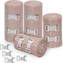 3 x D&H Medical Elastic Bandage Wrap – 4 Pack Premium Compression Bandage Rolls + 4 Extra Clips | 2 Rolls of Each Size (4 Inch x 5 Feet & 3 Inch x 5 Feet), Elastic Bandage for Wrist, Calf, Ankle & Foot