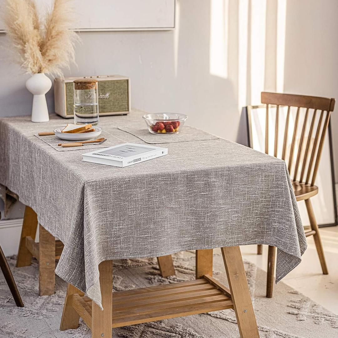 Waterproof Cotton Linen Tablecloths Rectangle Dining Table Cloth, Wipe Clean Indoor & Outdoor Table Cover for Buffet Party and Banquets, Wrinkle Resistant 54"x70" Gray Coffee