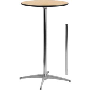 Flash Furniture Lars 24" Round Wood Cocktail Table with 30" and 42" Adjustable Columns, Adjustable Bar Height, for Events or Home Use (Natural)