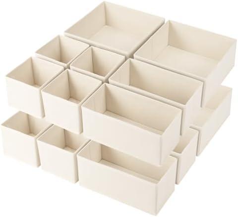 Criusia Drawer Organizer Clothes,21 Pack Underwear Drawer Organizers, Foldable Closet Organizers and Storage Dresser Drawer Dividers Clothing Organizer for Clothes, Socks, Scarves, Bra, Ties (Beige)