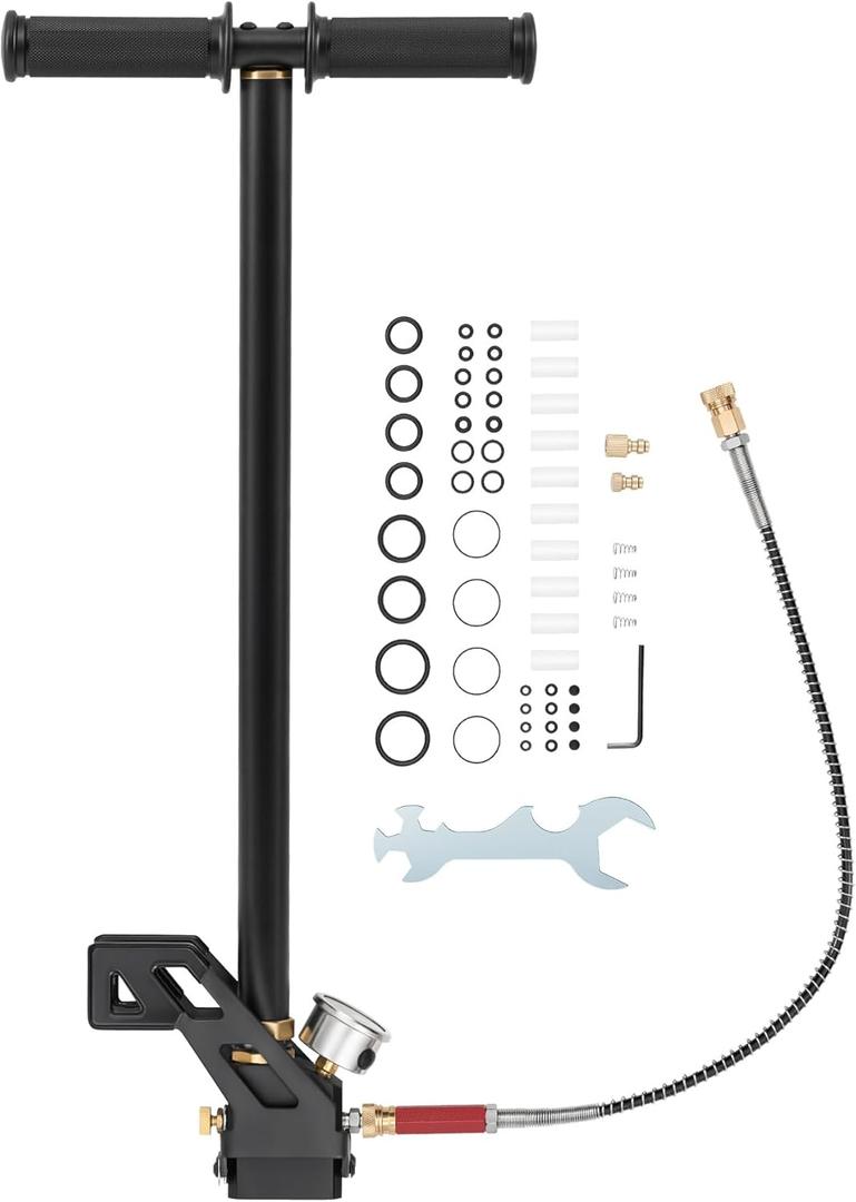 Hiram High Pressure Hand Pump Air Rifle Filling Stirrup Pump 40MPA, Stainless Steel