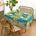 Horaldaily Summer Tablecloth 6084 Inch Rectangular, Blue Yellow Lemon Vintage Pattern Washable Table Cover for Party Picnic Dinner Decor