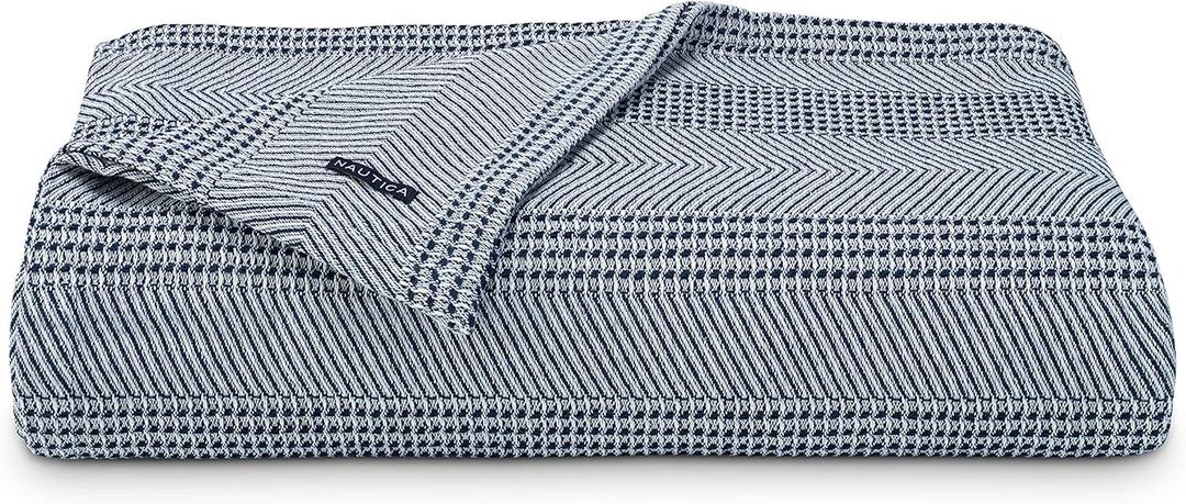 Nautica Blanket Soft Cotton Bedding, Medium Weight for All Seasons, King, Navy