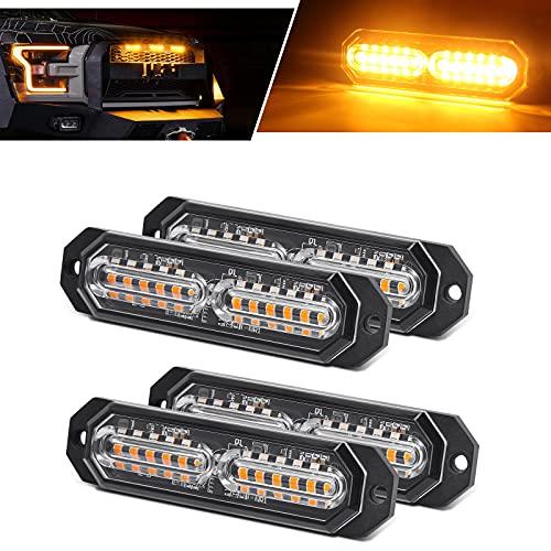 Led Grille Lights for Trucks, 12 Amber Led, Upgraded Waterproof Emergency Surface Mount Grill Strobe Light, Mini Warning Flashing Bar for Dodge Ford Toyota Tacoma Truck