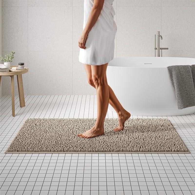 MAYSHINE Round Area Rug Set for Bathroom | Soft Plush Chenille Bath Mat, Water Absorbent Non-Slip Bathroom Rug | Washable Shag Carpet for Shower, Bedroom, or Home Dcor | 36"x36" (Round) | Beige