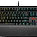 RedThunder K55 Mechanical Gaming Keyboard, Quiet Red Switch, Chroma RGB Lighting, Soft Leather Wrist-Rest, Standard Full Size Wired Keyboard with Dedicated Media Keys & Dial for PC
