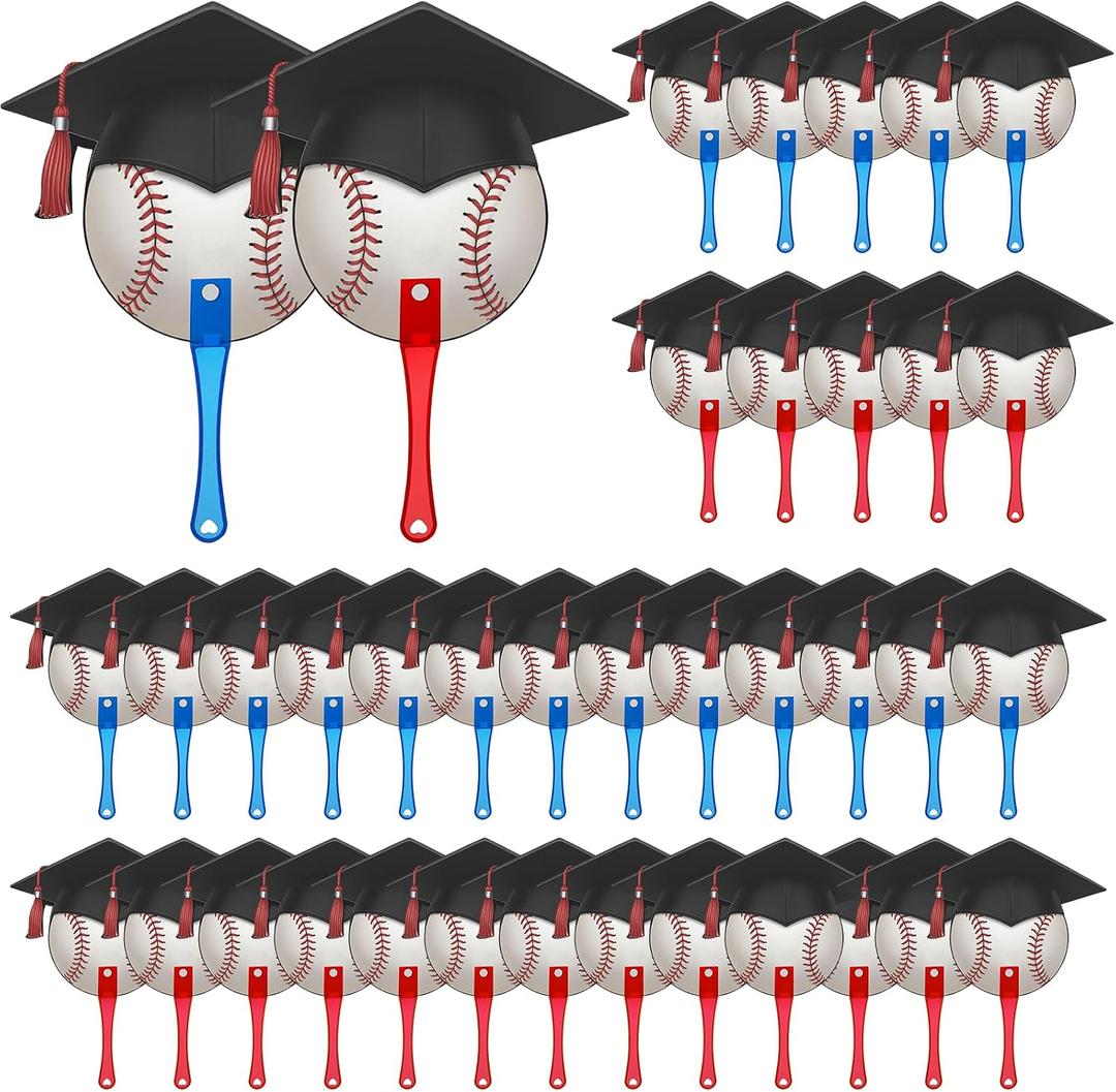 Geelin 36 Pcs Baseball Graduation Party Favors Handheld Fans Double Sided Grad Cap Plastic Graduation Fans Bulk with Handles for Team Gift Baseball Party Favor Grad Photo Booth Props