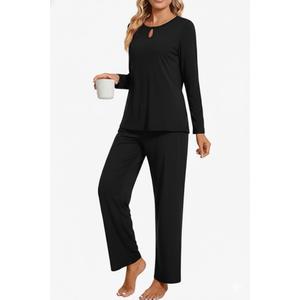 Aodemo Women's Fall 2 Piece Pajama Sets, Long Sleeve Keyhole Lounge Sleepwear Ladies Pjs Sets with Pockets Size 2XL