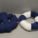 AELS 3D Anchor & Lifebuoy Nautical Throw Pillows, 19.6"& 15.7" Set of 2, Coastal Decor for Beach Enthusiasts Beach House, Ideal for Sofa Couch Living Room Bedroom and Nursery, Navy Blue and White