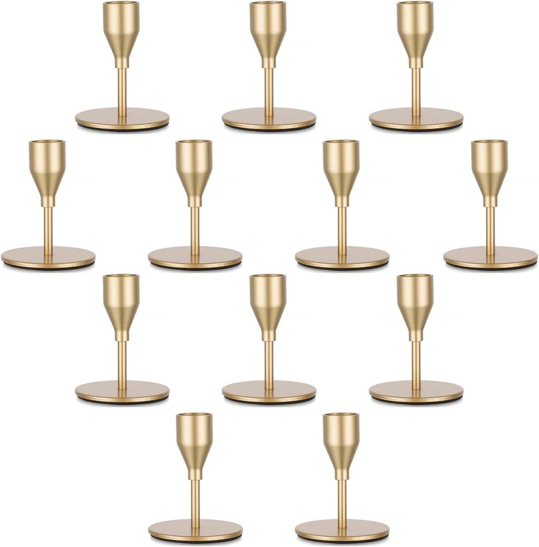 Gold Taper Candle Holders for Candlestick: Candeldo Christmas Candles Holder Bulk Table Centerpiece Set of 12 Metal Candles Stand Wedding Decor
