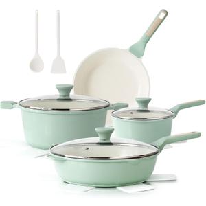 SENSARTE Nonstick Ceramic Cookware Set Large 13-Piece, Healthy Pots and Pans Set Dishwasher Safe, Non-toxic Kitchen Cooking Set with Stay-Cool Handles, Induction Compatible, PFAS Free, Green