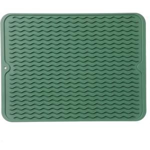 Silicone Dish Drying Mat for Multiple Usage,Easy clean,Eco-friendly,Heat-resistant Silicone Mat for Kitchen Counter or Sink,Refrigerator or drawer liner Green L 16 inches x 12 inches