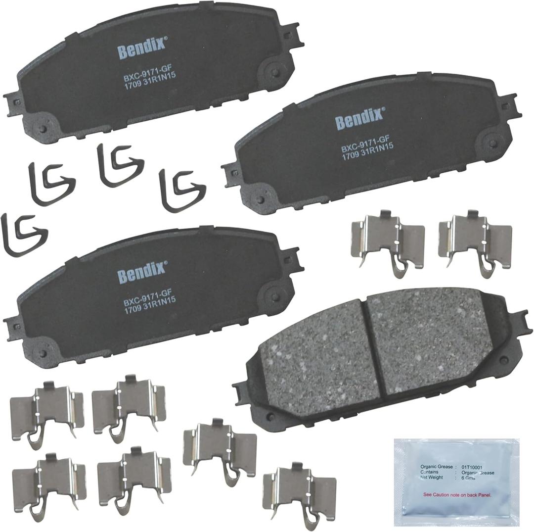 Bendix Priority1 CFC1709 Ceramic Front Brake Pads for select 2014-2023 Jeep Cherokee (models with brake code BRG and Dual Piston calipers)