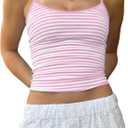 Cioatin Women Y2K Sleeveless Striped Spaghetti Strap Crop Cami Tank Backless Slim Fit Aesthetic Going Out Tops Girls (M)