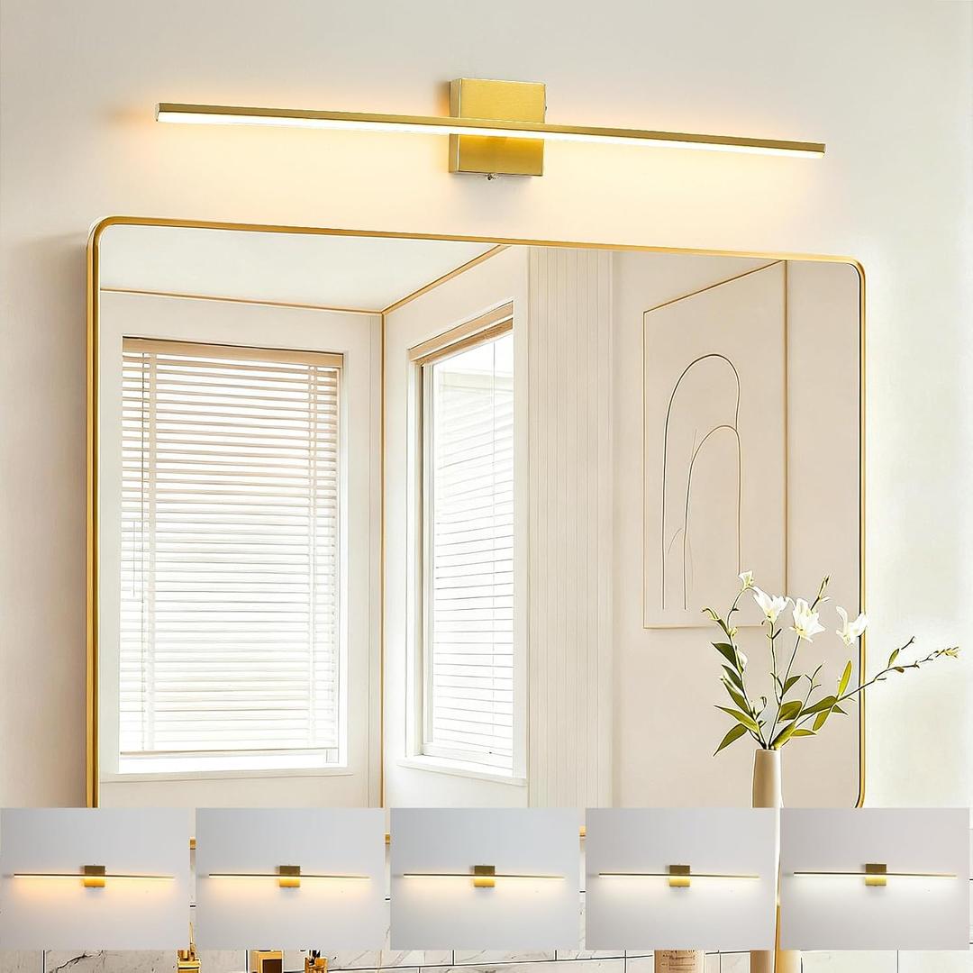 Modern Bathroom Vanity Light 32 Inch, 20W Brushed Brass Bathroom Light Fixture Over Mirror, Dimmable 5CCT LED Wall Sconce Lighting for Restro