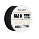Cat8 Ethernet Cable 1000ft Bulk Round, 22 AWG, Solid 100% Bare Copper, Black, Up to 40Gbps, 2000MHz, S/FTP Shielded LAN Network Cable Spool, PoE Compatible for Indoor/Outdoor, Gaming, Router, Laptop