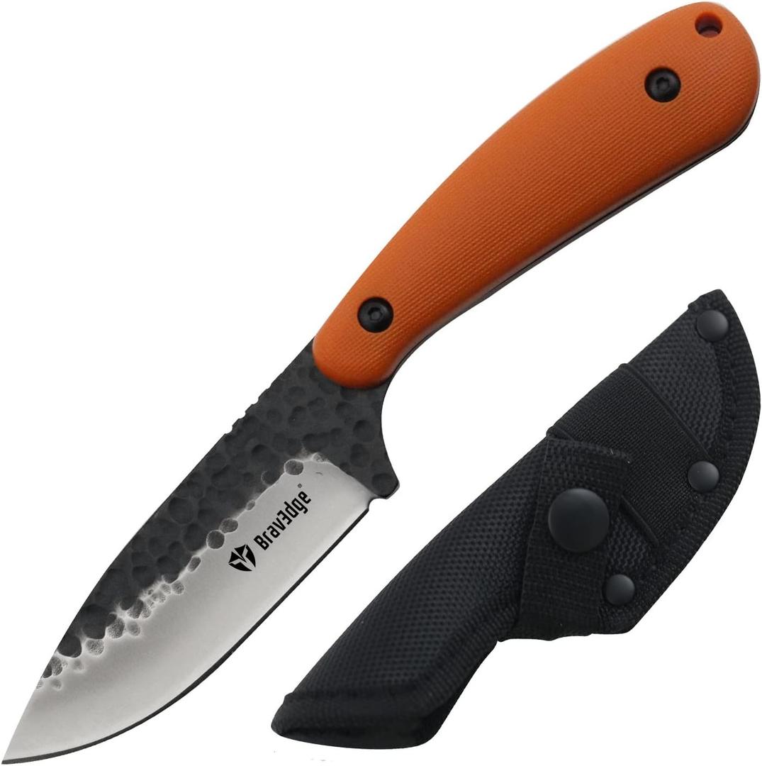 Tactical Everyday Carry Pocket Knife Fixed Blade Knife EDC Hunting for Camping, Hiking, Hunting, Wilderness survival with Nylon Bag (Orange handle)