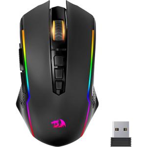 Redragon Gaming Mouse, Wireless Mouse Gaming with 8000 DPI, PC Gaming Mice with Fire Button, RGB Backlit Programmable Ergonomic Mouse Gamer, Rechargeable, 70Hrs for Windows, Mac Gamer, Black