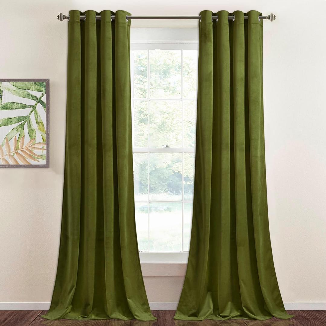 StangH Olive Green Curtains 108 inches Long, Super Soft Velvet Luxury Home Decor, Christmas Holiday Backdrops for Party/Living Room/Bedroom/Office, W52 x L108, 2 Panels (52"W x 108"L (Pack of 2))