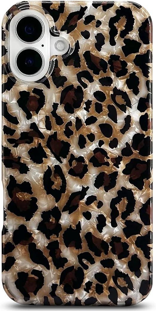 for iPhone 16 Plus Case,Luxury Sparkle Leopard Print Pattern Vintage Cheetah Design,Dual Layer Soft TPU Hard PC Bumper Case,Protective Phone Cover for Women Girls-Brown Leopard Print