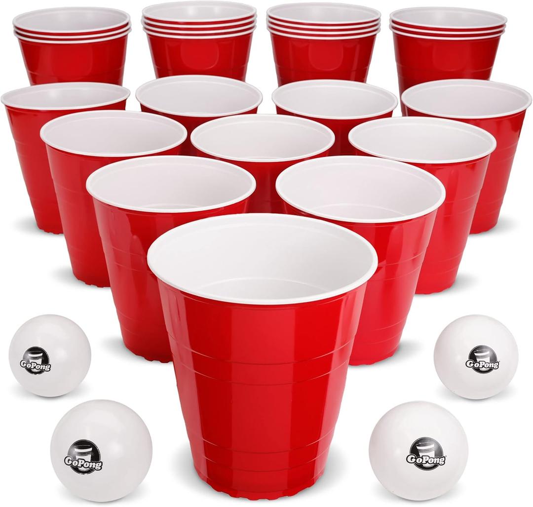 GoPong Giant Yard Pong Drinking Game for Adults  Indoor/Outdoor Lawn, Beach, and Tailgating Beer Pong Party Game  24 Heavy Duty Giant Cups with 4 Balls (X-Large (Pack of 24))