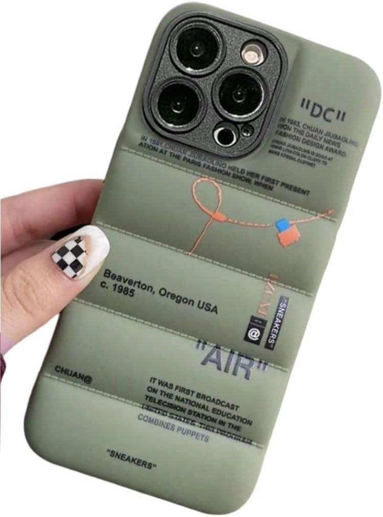 Puffer Case with Sports Shoes Brand Design for iPhone 12 Pro Max,Sneakers Ins White or Black Label Soft Cover-Green Puffy Cover for iPhone 14 13 12 11 Pro Max Plus X XS XR 7 8 (Green)