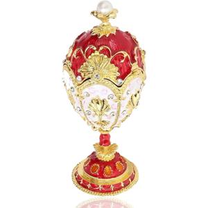 Painted Enameled Faberge Egg Style Decorative Hinged Jewelry Trinket Box Unique Home Decor - 14.3 * 6.5cm