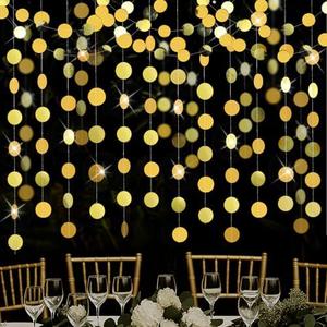 Syhood 6 Pcs Party Decorations Paper Dot Circle Garlands Glitter Streamers Hanging Banner Decor for New Year Baby Shower Wedding Birthday Backdrop Supplies (Mirror Gold)