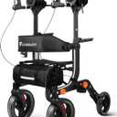 Lightweight Upright Rollator Walker All-Terrain Foldable with seat and Adjustable Height backrest, 300 lbs Capacity, 10" Front & 8" Rear Wheels for Seniors, Adults, bariatric, Includes Cane Holders