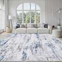 Area Rug Living Room Rugs: 9x12 Large Soft Indoor Carpet Modern Abstract Rug with Non Slip Rubber Backing for Under Dining Table Nursery Home Office Bedroom White Gray Blue